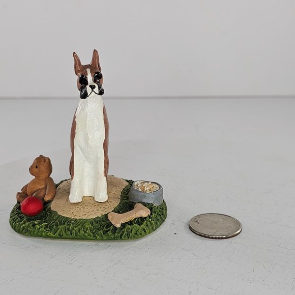 Boxer Dog Sitting Figurine Teddy Bear Ball Bone Bowl - Picture 8 of 9